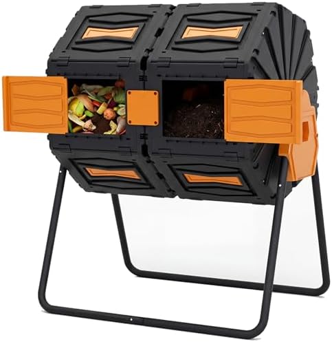 Ergonomic Composters | Price Ranked Convenience Picks Dual Chamber Compost Tumbler, 45 Gallon Large Capacity 360° Rotating Composting Bin, BPA-Free Heavy Duty Composter with Easy Assembly, 38" Height Compost Bin Outdoor for Food Scraps Garden Yard Waste