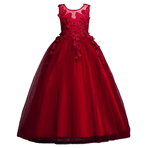 Preisvergleich Produktbild Trada Kinder Kleid, Prinzessin Blumenmädchen Brautjungfer Festzug Lace Tutu Tüll Kleid Hochzeitskleid Partyskleid Karneval Festzug Cocktailkleid Fotografie Lace Up Tüll Festzug Abendkleid (120, Rot)