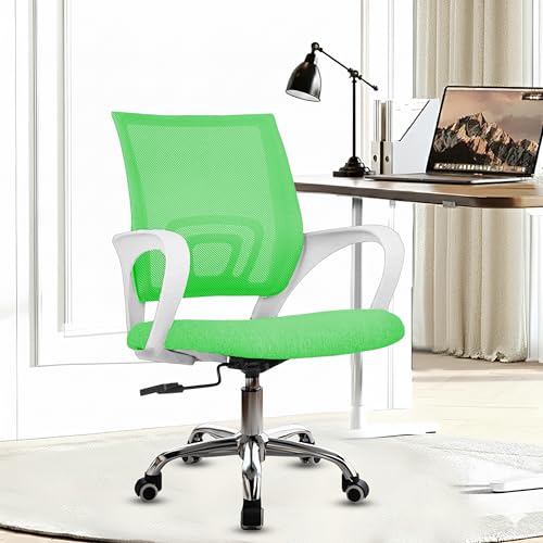 Image of Casa Copenhagen Mesh Mid Back Office /Study /Computer /Revolving /Desk Chair for Work from Home -Metal Base, Height Adjustable Seat- Green & White Handle