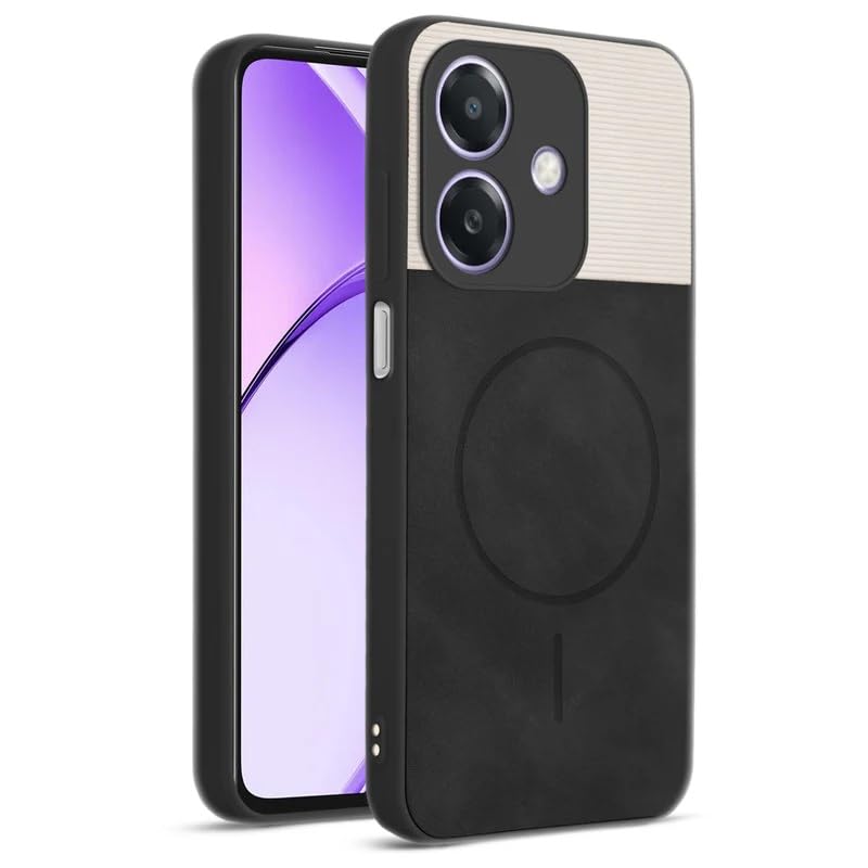 Image of Bintage case Macc-Safe Design Hard Light Weight Back Case | Soft Border Camera Protect | Dual PU Leather Finish Back Cover Compatible for Oppo A3x 4G /Oppo A3 5G - White & Black