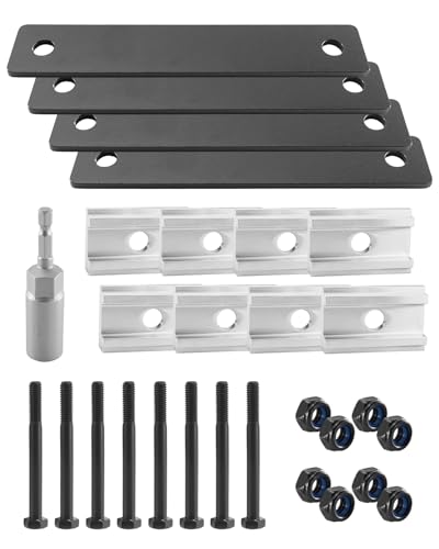 NEQXFQ Rooftop Tent Mounting Hardware Set, Rooftop Tent Brackets Including 4 5.3 x 1 Inch Flat Mending Plates 8 Screws 8 Nuts 8 Aluminum Blocks and 1 Sleeve 13mm
