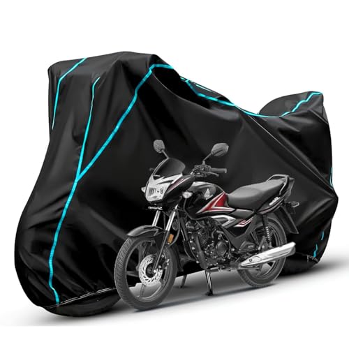 Image of Waterproof Bike Body Cover Compatible with Honda SP 125 Dustproof Scratchproof - Motorcycle Cover for Two Wheeler, Outdoor Full Cover with UV, Duty, Rain Protection (Black & Aqua) R1