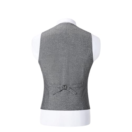 Image of SOLOVEDRESS Mens Vintage Tweed Suit Vest V Neck Casual Wool Waistcoat for Wedding Groomsmen