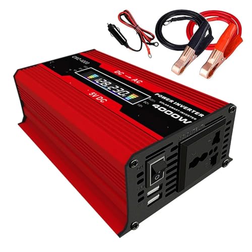 Inversor de Corriente, Inversor de Corriente for Coche de 4000 W, 12 V a 110/220 V, Pantalla LCD, Adaptador de Onda sinusoidal modificada(Rot)