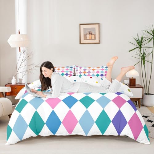 Housse de couette à carreaux lit double anti-transpiration parure de lit douce