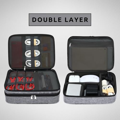 Image of Aliens Double Layer Gadget Travel Tech Organizer Case Bag Pouch /Electronic /Toiletry Organiser /Cosmetic Kit Polyester Water-Proof for Ipad,Charger,Hard Disk,Cables,Laptop & PC Accessories-Grey