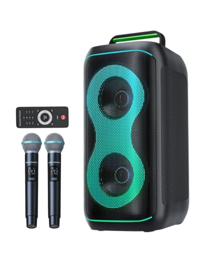 GKD61 Cassa Karaoke con 2 Microfoni UHF Wireless, Cassa Bluetooth Portatile da 400W di Potenza di Picco, Subwoofer da 6,5", Sistema Karaoke Professionale, Supporto USB/TF/AUX, Ideale per Grandi Feste