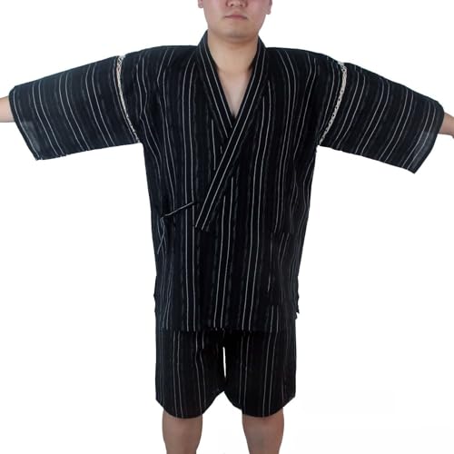 ZEALMAX Kimono Traditional Japanese Style Pajamas Set Shirt and Shorts, Men's Cotton Linen Loungewear Bathrobe Casual Clothes Multicolor4