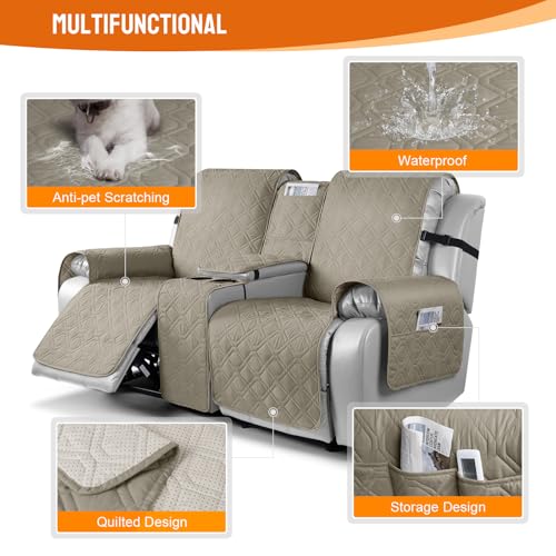 Image of VANSOFY Loveseat Recliner Cover with Console 100% Waterproof Sofa Slipcovers Non-Slip Reclining Couch Cover Split Sofa Covers Furniture Protector for Pets, Dogs(Khaki)