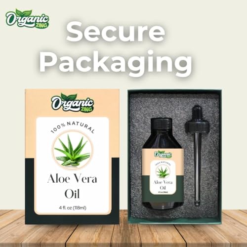 Image of Organic Zing Aloe Vera Oil 118 ml (3.99 fl oz) - Lightweight Cold Pressed Carrier Oil for Face, Hair & DIY Skincare Formulations