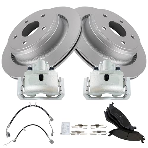 Image of TRQ Rear Brake Pad & Rotor Kit Semi-Metallic Premium G-Coated Compatible with 2009-2010 Dodge Ram 1500