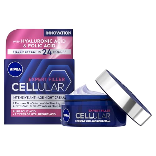 NIVEA Hyaluron Cellular Filler Anti-Age Night Cream (50ml) Night Cream for Women with Hyaluronic Acid and Magnolia Extract Anti Wrinkle Moisturiser Anti-Age Face Moisturiser