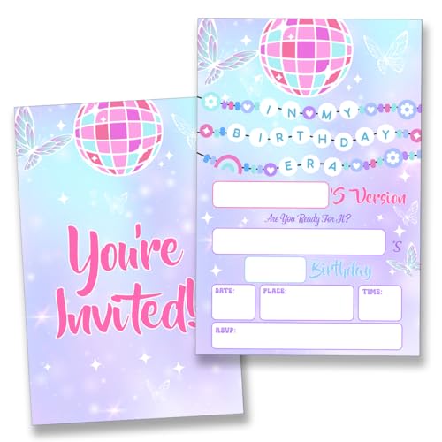 YLKJSTYS Teen Girl Music Birthday Party Invitations Purple Blue Friendship Bracelet Invites In My Birthday Era Invitation (20 Cards with Envelopes) Double Sided Design