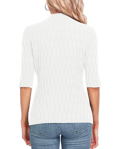 Image of MINTLIMIT Womens Turtleneck Sweaters Short Sleeve 2024 Fall Winter Casual Texture Shirt Blouse Knit Pullover Sweater