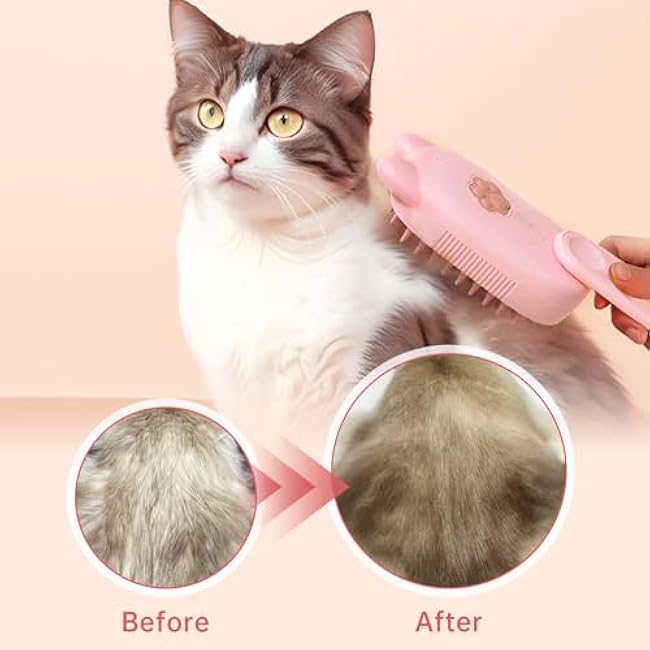Cat Steam Brush for Shedding, 4 in 1 Rechargeable Steam Brush for Cats and Dogs, With 360¡ã Rotating Arm for Long and Short Hair Cats and Dogs Grooming Supplies-FDon7KdL