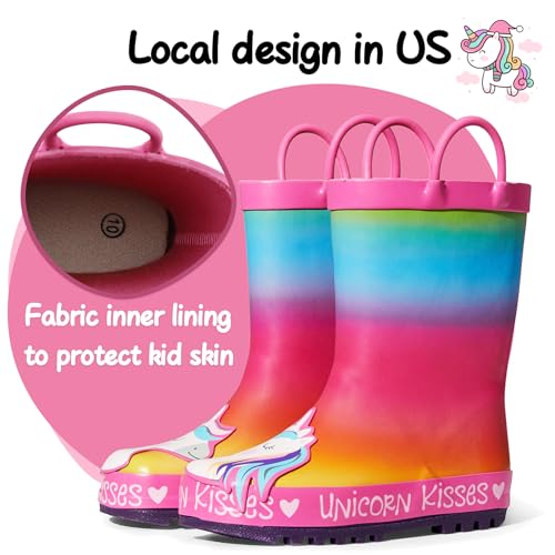 K KomForme Kids Rain Boots Waterproof Printed Rubber boots with Handles2