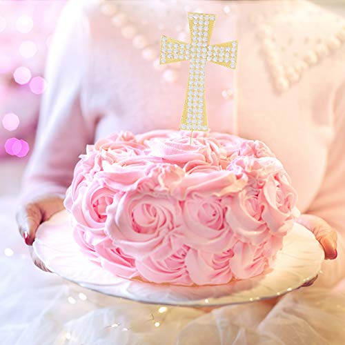 Ella Celebration Cross Cake Topper, Religious Wedding, Baptism, Christening, Dedication, First Communion, Christian Decoration (Gold) #TOP2