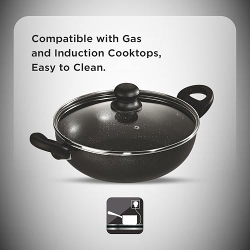 Image of Butterfly Granza Non Stick Kadai with Glass Lid | 240 mm |Non-Stick Premium Virgin Aluminium | Induction Base| PFOA Free | Scratch Resistant