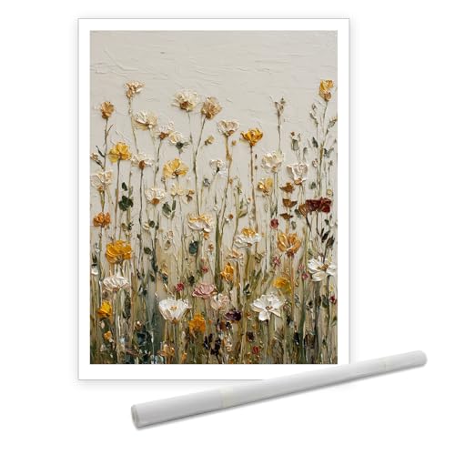 Toile murale florale texture empâtement style peinture relief