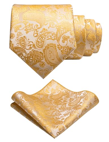 Image of JEMYGINS Mens Solid Color Paisley Necktie and Pocket Square with Tie Clip Sets