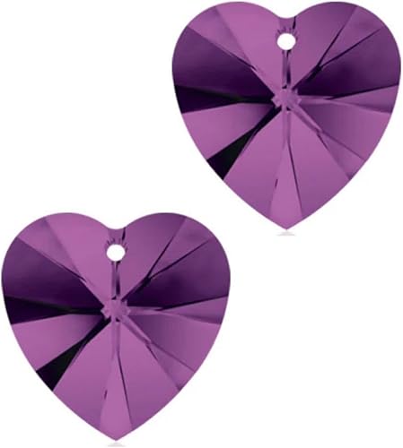 50 cuentas de gota con dije de corazón de amor de San Valentín de 0.394 pulgadas (0.394 in), cuentas sueltas de piedra natal de amatista de febrero