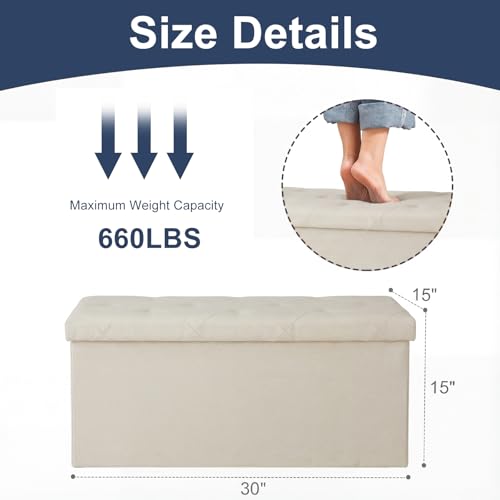 image for DUMOS 30in Storage Ottoman Bench, Foot Rest Stool Load 350Lbs,Storage 