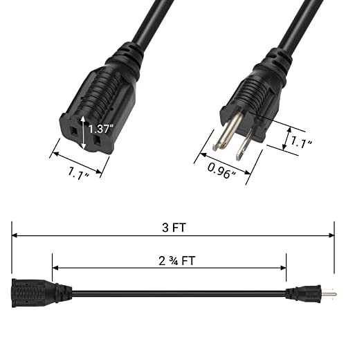 Dewenwils 3 Foot Extension Cord, 16 Awg Sjtw Weatherproof Power Cable For Indoor Outdoor Use, 3 Prong Grounded Outlets Plugs For Lights, Black, Etl Listed, 2 Pack #TOP6