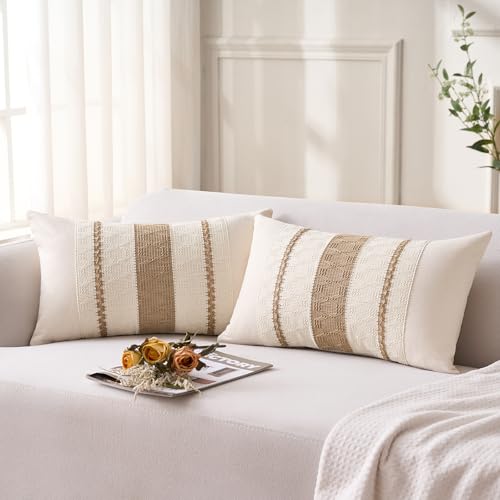 Miniatura 8 de Aisybaklyn Algodón Lino Fundas De Cojines 30x50 Cm 2 Piezas Boho Chic Decoracion Marrón Funda Cojin Sofa Textura Tejida Decoracion Hogar Moderno Para Sofá Cama Silla Habitacion Oficina Salón