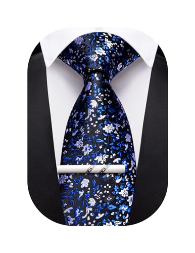 Image of Barry.Wang Floral Ties for Men Flower Necktie with Tie Clip Formal