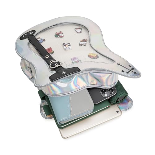 Rock Metal Guitar Ita Bag Crossbody Shoulder Bags Kawaii Cute Clear Window Pin Insert with a Removeable Strap