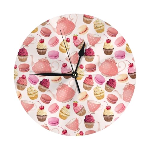 TZTTZT Horloge murale pour décoration de salon - Motif macaroni - Rose - Fonctionnement à piles - Silencieuse - Sans tic-tac - Horloge murale moderne de 25,4 cm -...