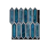 Mosaicowall 10-Sheet Peel and Stick Tile - 10.43'x10.23' Premium Kitchen Self Adhesive Backsplash Tile, Long Hexagon (Ocean Blue)