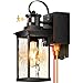 OPAXIS Outdoor Wall Sconce Lights with GFCI Outlet, Modern Black Gold Trim Motion Sensor Outdoor Garage Lights Wall Mount Sconce Lantern, Die-cast Aluminum Exterior Lighting Fixtures for House, Porch