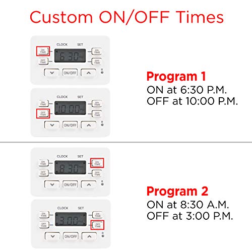 Ultrapro Digital Timer, 24 Hour Cycle, 1 Polarized Outlet Timer, 2 Personal On/Off Settings, 5Ft Override Tether, Light Timer, Plug Timer, Ideal For Lamps, Seasonal Lighting, & Small Appliances, 52086 #TOP6