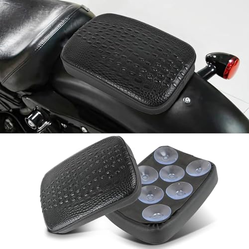 Image of Motorcycle Pillion Passenger Pad Seat, Black Leather Pillion Pad w / 8 Suction Cup Rear Passenger Seat Compatible with Harley Custom Bikes and More