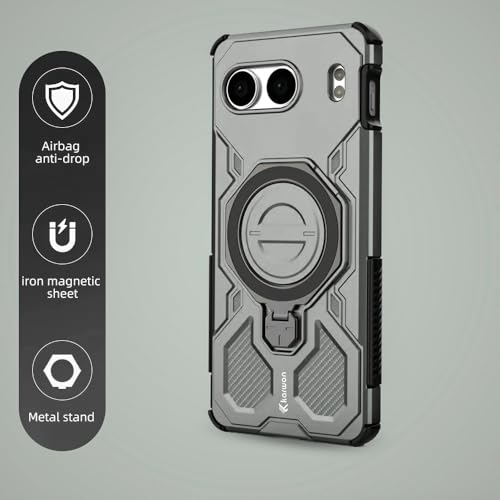 Image of KARWAN Tough Shockproof Armor Back Case Cover Compatible with Oneplus Nord 4 with 360 Degree Rotation Magnetic Attraction Ring, Holder Heavy Duty Rugged Cover with MagEaze Wireless Charging (Grey)