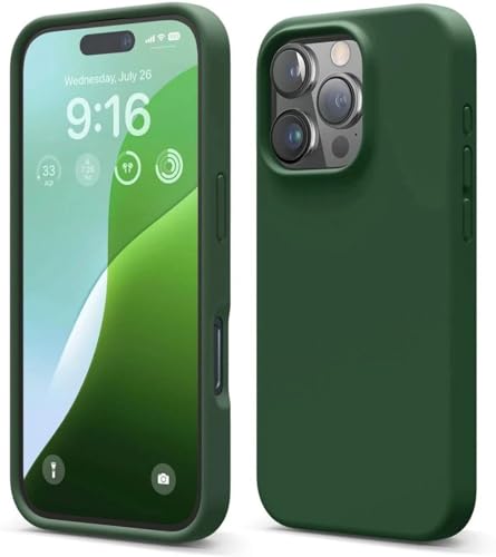 Image of Premium Liquid Silicone Case for iPhone 16 Pro - Slim Full Body Protective Back Cover with Soft Microfiber Lining, Anti-Slip Grip Scratch Resistant Phone Case (Dark Green)
