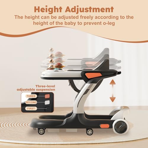 Image of Baby Walker,Music & Lights Baby Walker with Wheels,9 Adjustable Heights Baby Activity Center,Baby Walkers with Foot Pads for Boys Girls Babies 6-18 Months,Anti-Fall Bouncer Combo