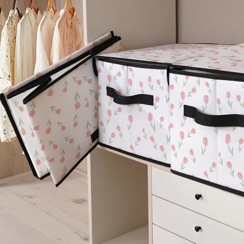 Image of Stackable Clothes Storage Bins with Lids 3 Pack. | Closet Organizers Fabric Cat Printing Box for Home and Office,Blanket Clothes Organizers,Under Bed Storage Containers