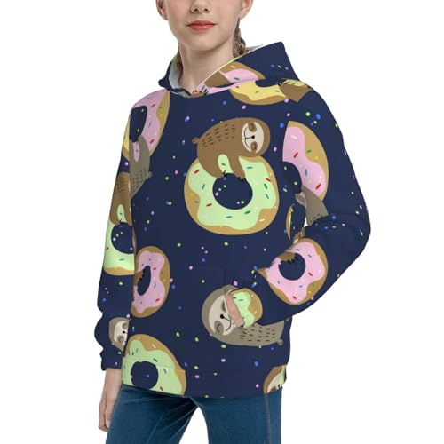 Sloth with Donuts Kid Hoodies Boys Sweatshirts Girls Pullover with Pocket2