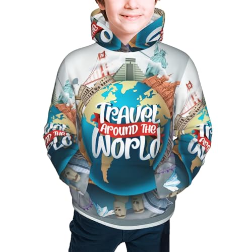 Travel Around The World Kid Hoodies Boys Sweatshirts Girls Pullover with Pocket3