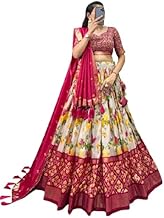 Women Tussar Silk With Patola Print And Foil Work Semi Stitched Lehenga choli (PINK1)
