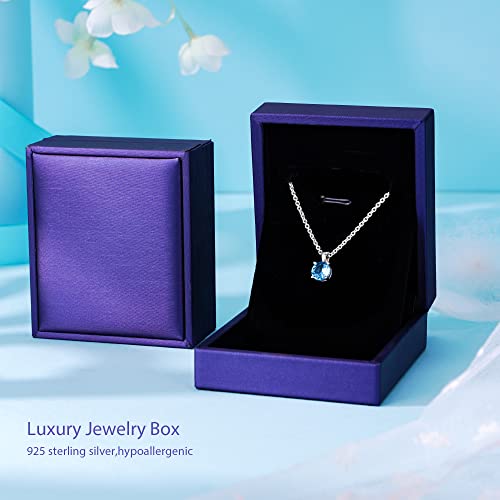 Pendant Necklace For Women, White Gold Plated 925 Sterling Silver Dainty Created Blue Aquamarine Pendant Necklace,Trendy/Fashion/Stylish/Everyday Wear/Beach Jewelry Birthday Gift For Women&Girl (White Gold/Created Aquamarine) #TOP6