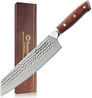 Sunnecko Kitchen Knife Chef Knife 8 inch, Kiritsuke Knife Made of German Steel 56HRC with Hammered Finish Blade, Professional Chef Knife Gyuto Knife with Ergonomic Pakkawood Handle & Noble Gift Box