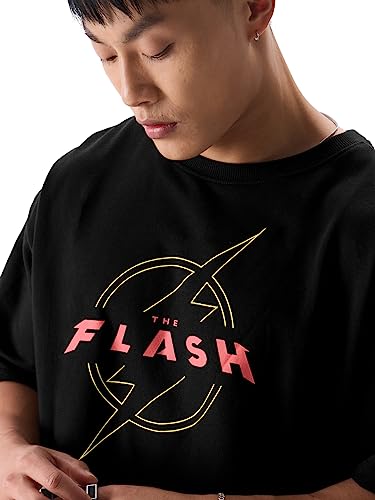 Image of The Souled Store Official The Flash: Through Time Mens and Boys Oversized fit Graphic Printed Half Sleeve Cotton Black Color Oversized T-Shirts (227338)