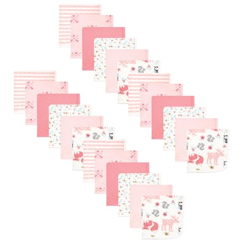 Image of Hudson Baby Unisex Baby 24Pc Quilted Cotton Washcloths, Girl Forest, One Size