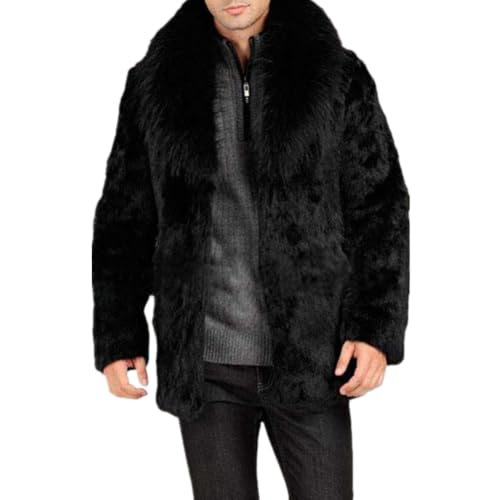 Image of Lisa Colly Men's Faux Fur Coat Winter Parka Overcoat | Men's Faux Fur Jacket, Winter Faux Fur Long Coat, Long Sleeve Fluffy Overcoat