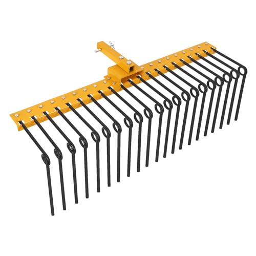48 Inch Tow Behind Dethatcher Tow Behind Lawn Rake with 20 Spring Steel Tines & Lift Handle Heavy Duty Lawn Dethatcher Rake Attachment for ATV Riding Mower Lawn Tractor Yard & Garden Yellow