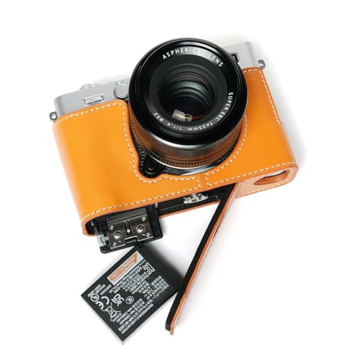 TP Original FUJIFILM X-E5 XE5 専用 オープナブルタイプ ハンドメイド本革 ボディケース 互換 電池交換便利 底面開閉 ハンドメイド本革ハーフカメラケースバッグカバー (イエロー)
