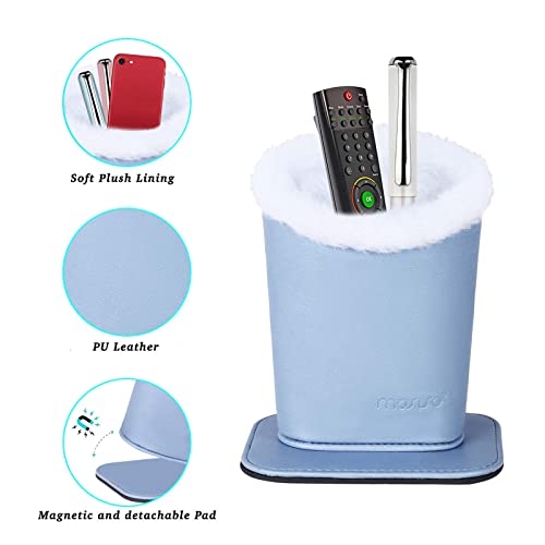 Mosiso Eyeglasses Holder, Plush Lined Pu Leather Stand Case With Magnetic Base, Airy Blue #TOP1